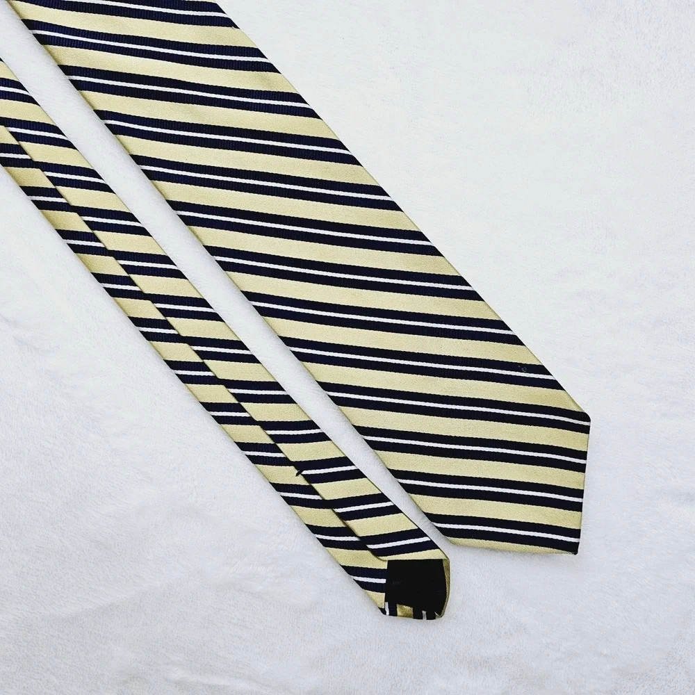 Brooks Brothers 346‎ Pure Silk Necktie Yellow Blue Stripe Made In USA Woven